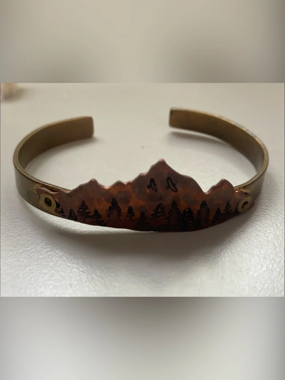 Copper Mountain Silhouette Cuff Bracelet Adjustable Handmade